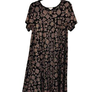 NWT LuLaRoe Elegant Carly Shift Dress black w/ pink/rose gold designs, size L